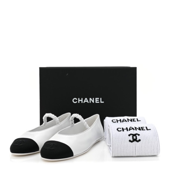 Chanel Cruise 2024 Lambskin Grosgrain Cap Toe Ballerina Flats w/ Leg Warmers 39 - Picture 4 of 15